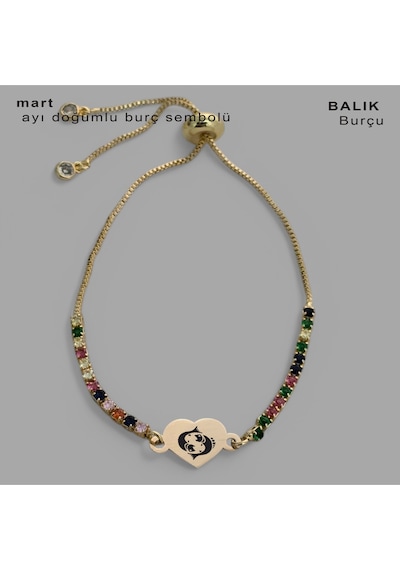 Archin Balık Burçlarına Özel 14 Ayar Altın Plakalı Kalp Motifli Renkli Taşlı Hediye Bileklik-348burç Altın Archin Balık Burçlarına Özel 14 Ayar Altın Plakalı Kalp Motifli Renkli Taşlı Hediye Bileklik-348burç Altın