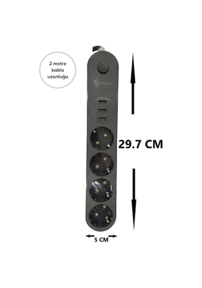 Buffer 4lü Siyah Anahtarlı 3 Usb Li Akım Korumalı Topraklı Çocuk Korumalı Grup Priz 2 Metre Diğer