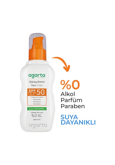 Agarta Yüz Vücut Güneş Koruyucu Krem 200 ML SPF 50+ Yetişkin