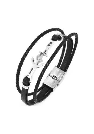 Brezza Lusso Jewelry Deri Yeni Tasarım Çift Sıra Çapa Model Erkek Deri Çelik  Bileklik Beyaz