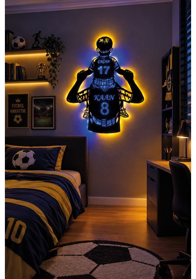 Led Işıklı Kişiye Özel Baba Oğul Futbol Temalı Duvar Dekoru İsim Ve Numara Baskılı Tablo Babalar Günü Hediyesi Lacivert - 929443128