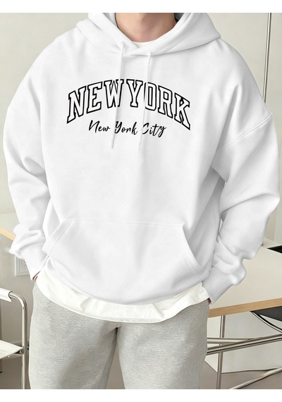 Startmore Startmorenew York City Letter Creativity Baskılı Erkek Günlük Kazak Sokak Sporları Kapüşonlular Sonbah Beyaz