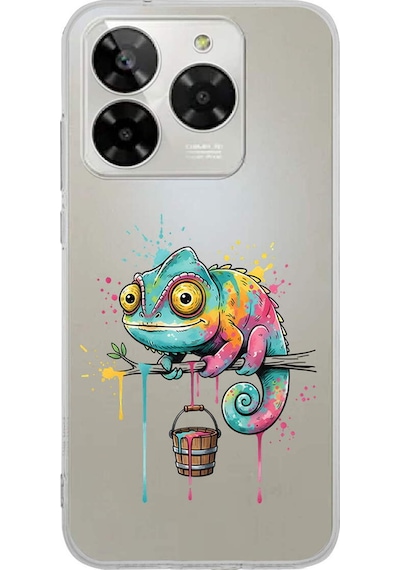 General Mobile Era 50 İle Uyumlu Splash Bukalemun Tasarımlı Şeffaf Silikon Kılıf 051c