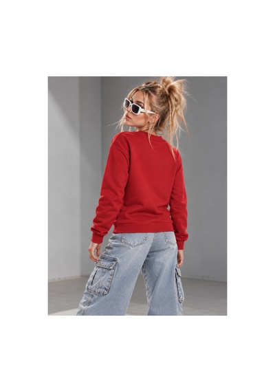 Hk Premium Sweatshirt Bisiklet Yaka Hk Premium Logolu Erkek Basic Kırmızı