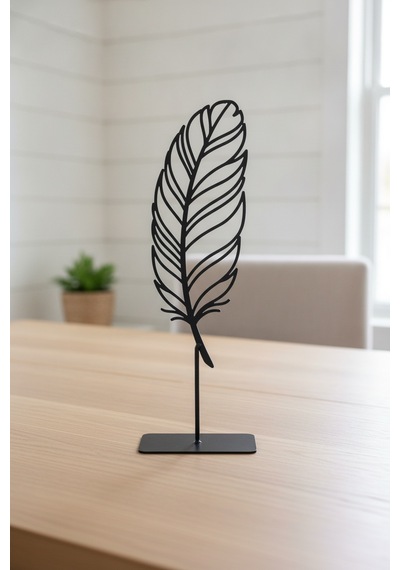 Masaüstü Dekoratif Obje Minimalist Tüy Tasarım Siyah Metal Heykel