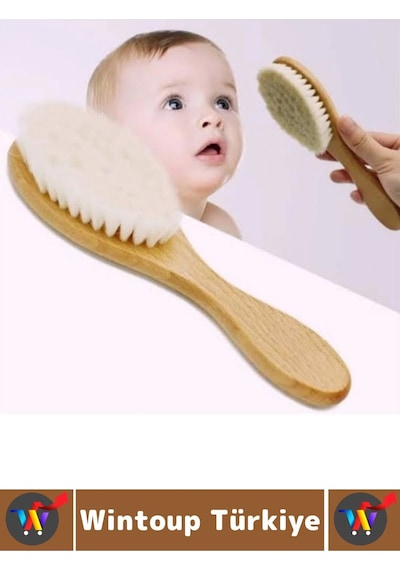 Bebek Hassas Cilt İçin Banyo Saç Bakım Tarak Fırça Organik Keçi Kılı Ahşap Saplı Bebek Banyo Tarağı