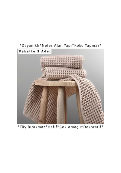 Püskül Lüks 3-adet Waffle El Havlusu Seti, Büyük 40x80 CM