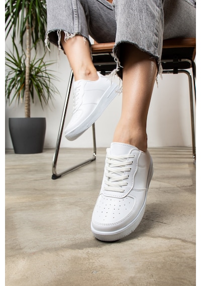 Günlük Unisex Sneaker Bağcıklı Hafif Kalın Tabanlı Spor Ayakkabı 1004 Beyaz