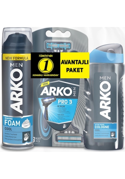 Arko Men Cool Tıraş Köpüğü + Tıraş Kolonyası + Tıraş Bıçağı Erkek Bakım Seti