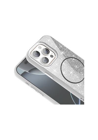 Zore İphone 15 Pro Kılıf Magsafe Şarj Özellikli Parlayan Simli Ogaa Okso Kapak - Siyah
