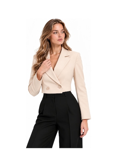 Lafela Kruvaze Kapama Yapılı Crop Blazer Krem