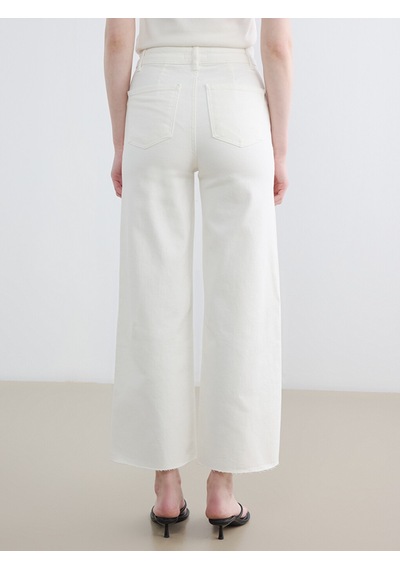Lcw Modest Ekru Yüksek Bel Wideleg Kadın Jean Pantolon