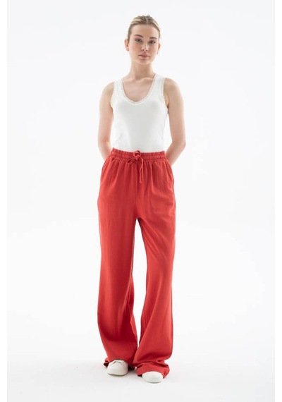 Fashion Friends Yüksel Bel Geniş Paça Kiremit Kadın Pantolon 25y0608k1 Kiremit