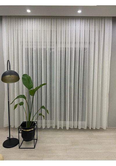 4042 Gümüş Simli Desenli Modern Ekru Tül Perde 1/2,5 Orta Normal Pileli Ekru-gümüş