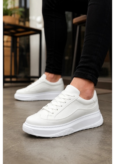 Mevese Rovero Erkek Bağcıklı Cilt Günlük Sneaker Ayakkabı Beyaz