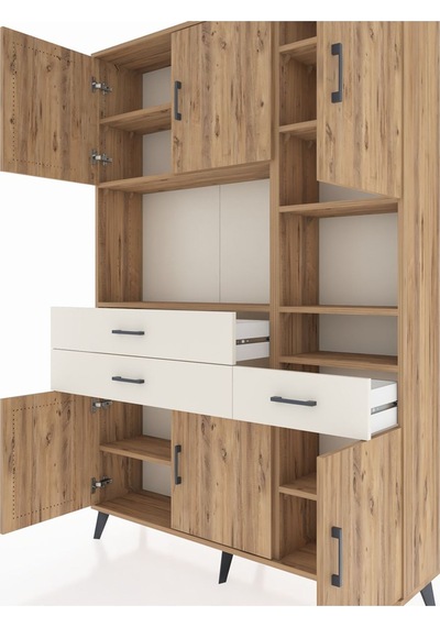 Arges Dolap 10 Raflı 3 Çekmeceli 6 Kapaklı 132x30x195 Çam-çam... Çam