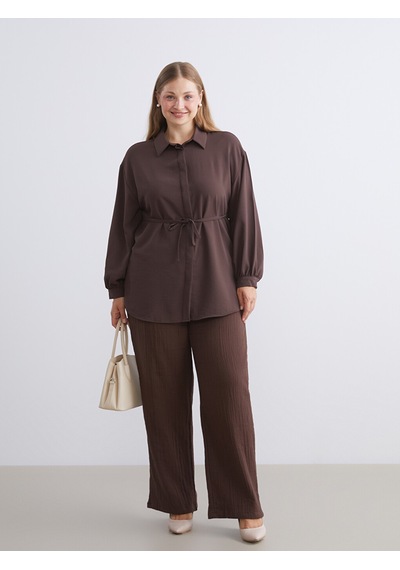 Lcw Modest Kahverengi Oversize Kadın Gömlek Tunik