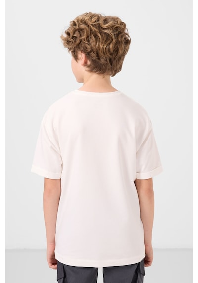 Tommylife Ekru Pamuklu Yumuşak Dokulu Oversize Baskılı Erkek Çocuk T-shirt - 11301 Ekru