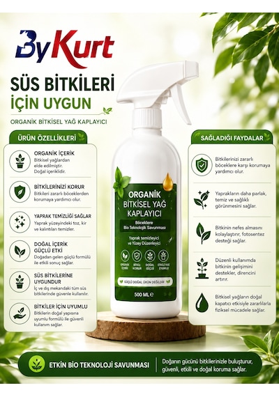 Organik Koruyucu Sprey Süs Bitkileri İçin 500 Ml Yaprak Temizleyici Bitki Bakım Spreyi