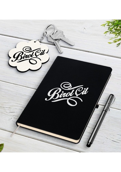 Kişiye Özel İsimli Siyah Defter Kalem Ve Anahtarlık Seti-5
