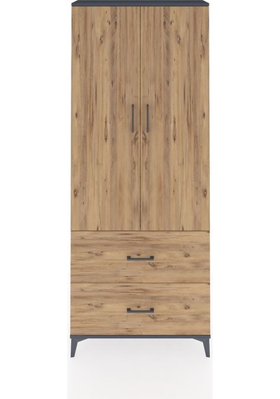 Arges Dolap 2 Raflı 2 Çekmeceli Tek Askılı 88x30x221 Antrasit-çam Antrasit