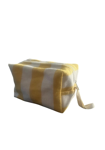 Faralyalife Çizgili Fermuarlı Taşıma Kulplu Makyaj Çantası 20x20 Cm %70 Pamuk %30 Polyester Kozmetik Kadın Makyaj Çantası