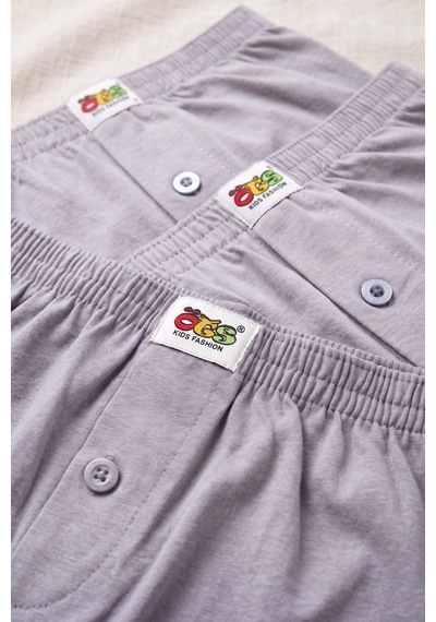 Öts Erkek Çocuk 3 Lü %100 Pamuk Boxer Düğmeli Günlük Klasik Model 7234-3 Gri