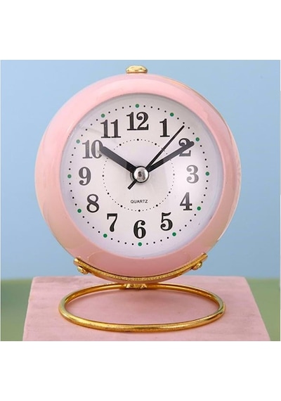 Pembe Renkli Işıklı Metal Masa Üstü Alarmlı Çalar Saat
