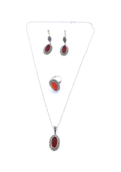 Ferizz 925 Ayar Ateş Taşlı Gümüş Set Gset-101