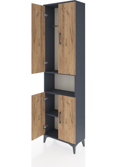 Arges Dolap 3 Raflı 4 Kapaklı Tek Askılı 60x30x221 Antrasit-çam Antrasit