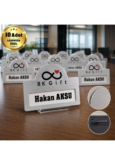 Logonuza Özel 10 Adet Kubbeli Metal Yaka İsimliği 7x4,7 Cm Altın/gümüş Renk Seçenekli Gümüş