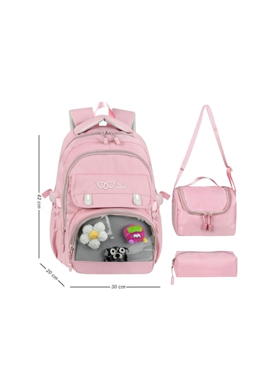 Waddell Oyuncakli Seffaf Luks Ilkokul Ortaokul Twill 3 Lu Set Cantasi Termal Beslenme Cantasi Ve Pembe