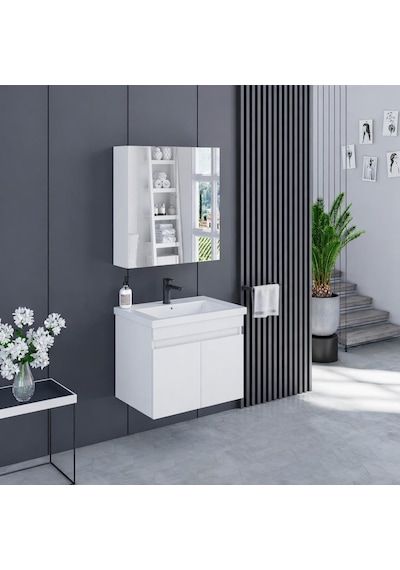 Banyo Dolabı 65 Cm İcon Ayna Dolaplı Alt Üst Modül Ve Seramik Lavabo Quarterbath Beyaz Banyo Dolabı 65 Cm İcon Ayna Dolaplı Alt Üst Modül Ve Seramik Lavabo Quarterbath Beyaz