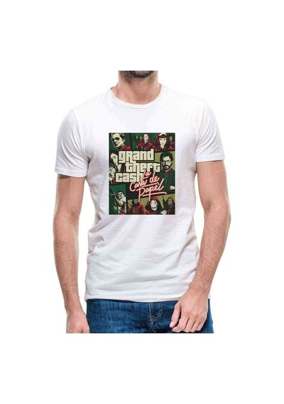 La Case De Papel Grand Theft Baskılı Beyaz Erkek Tshirt