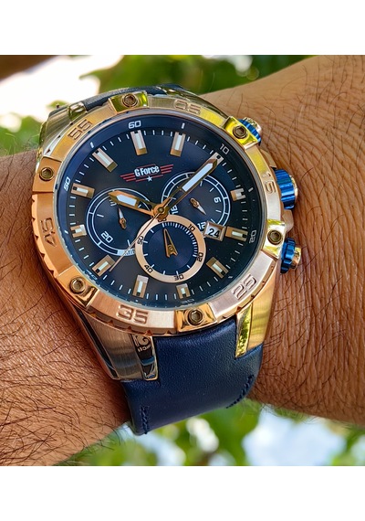 G-force Js25 Orjinal Miyota Mekanizma Lacivert Erkek Kronograf Kol Saati Lüks Kutulu Rose Gold - Gold
