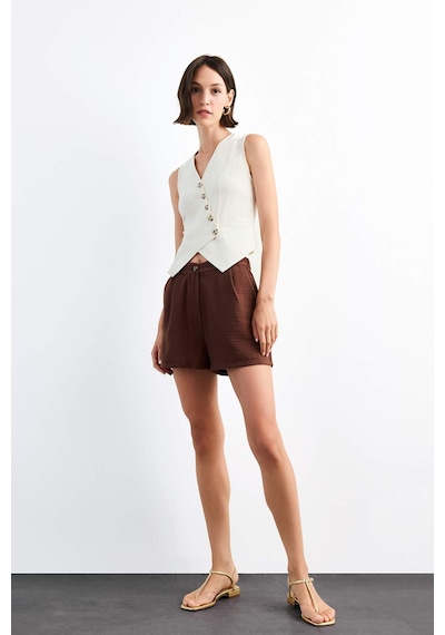 Defacto Slim Fit Dar Kesim V Yaka Keten Yelek G0663ax25smwt34 Beyaz