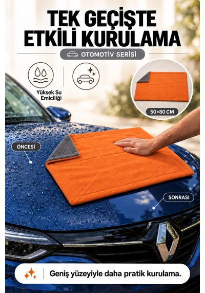 Lenaren 740 Gsm 50 80 Cm Oto Kurulama Havlusu Yüksek Emici Mikrofiber Bez