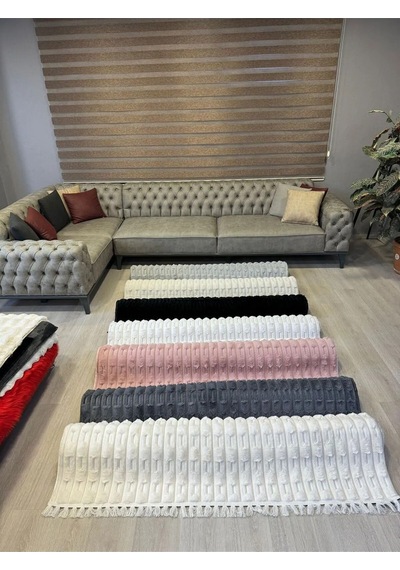 Aries Home Tavşan Tüyü Yumuşak Keçeleşmez Kaymaz Dekoratif Bella İthal Kalite Post Halı Krem