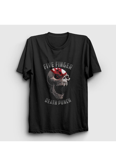 Presmono Unisex Skull Five Finger Death Punch T-shirt Siyah