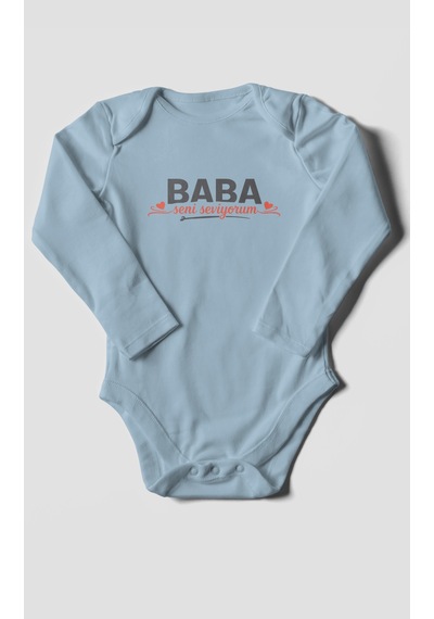 Morivokids Baba, Seni Seviyorum Uzun Kollu Bebek Body %100 Pamuk Bebe Mavisi