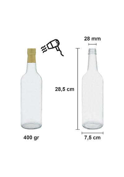 Afracam Standart Şeffaf 750 ML Sızdırmaz Kapaklı Ve Kapüşonlu Boş Cam Şişe 20 Adet