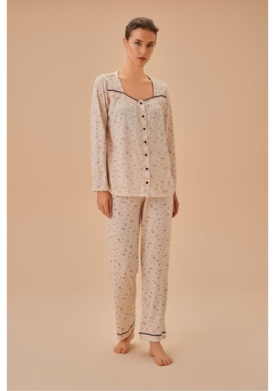 Suwen Young Mother Gömlek Yaka Pijama Takımı Pembe