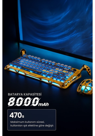 Gravastar Mercury K1 Pro Rgb Kablosuz Mekanik Gaming Klavye, Alüminyum Çerçeveli, İngilizce Q, Speci