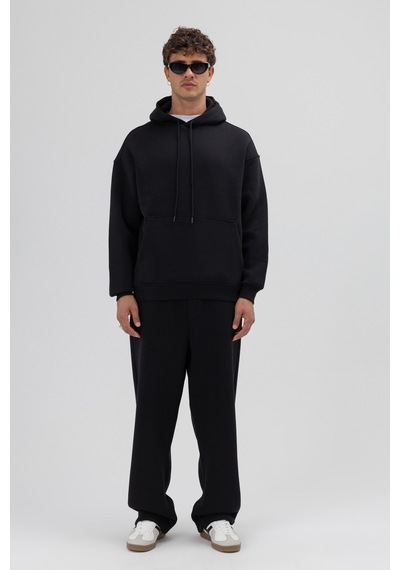 Vamos Basic Oversize Kapüşonlu Sweatshirt Siyah