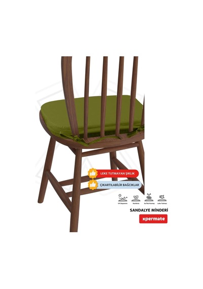 2'li Sandalye Minderi Seti Oval 42x42x5 Cm Standart Fit, Fermuarlı Yıkanabilir Kılıf, Bağcıklı Kaymaz, Leke Tutmaz Oturma Minderi Yeşil Çok Renkli