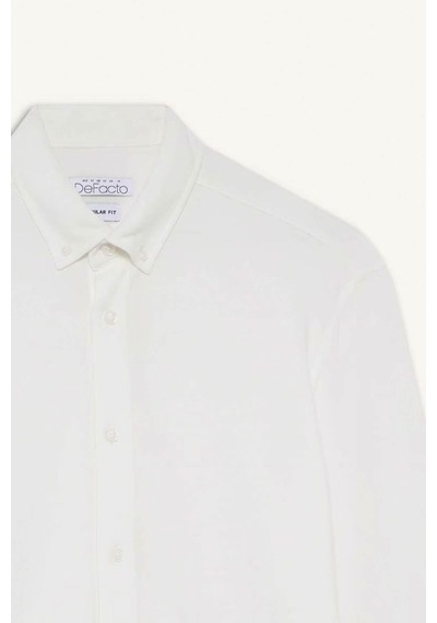 Defacto Regular Fit Polo Yaka Penye Uzun Kollu Gömlek E8067ax25auer105 Ekru