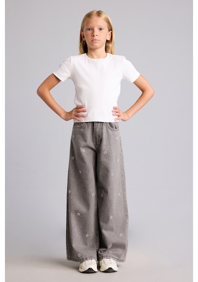 Defacto 90s Wide Leg Desenli Pantolon Kız Çocuk I4476a826aunm18 Gri-nm18