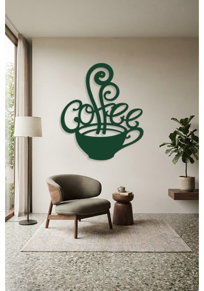 Coffee Metal Duvar Tablosu - Duvar Dekoru - Yeşil - 42 X 50 Cm