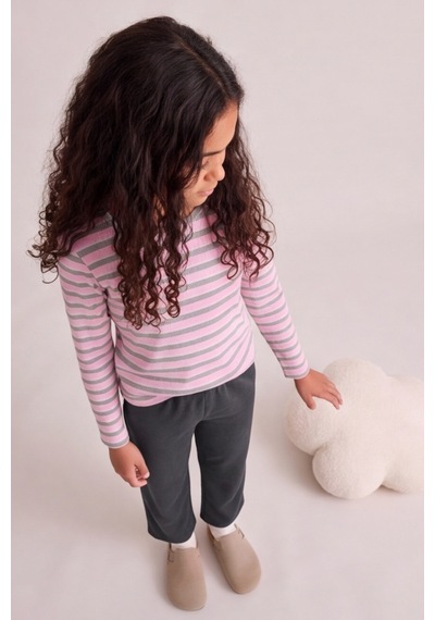 Esila Kids Kız Çocuk Çizgili Uzun Kollu Tişört Ve Rahat Kesim Pantolon Takım Pembe
