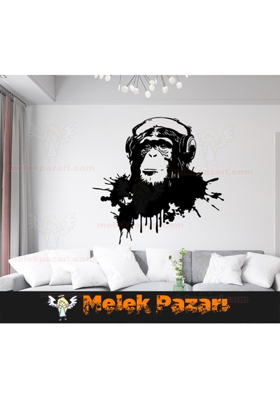Müzik Dinleyen Maymun Duvar Sticker